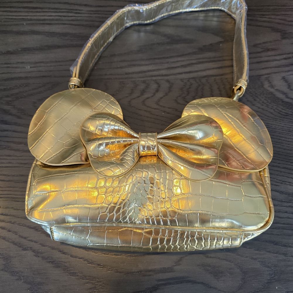Disney Gold Croc-Embossed Bow Mini Shoulder Bag